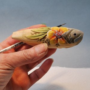 wood carved fish decoy by Lora Irish