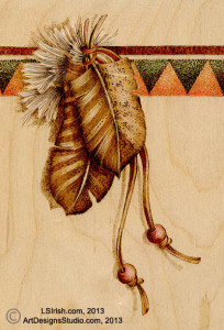 pyrography feather border by Lora Irish